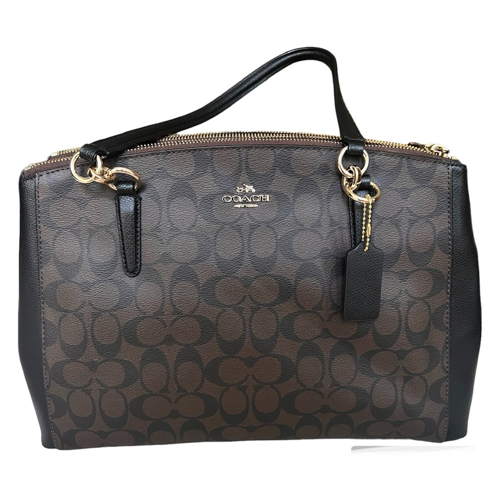 Coach Signature Christie Carryall Brown Black Shoulder Handbag Tote F36721